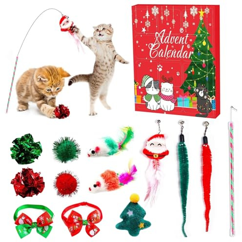 Calendrier de l'Avent chat 2024, calendrier de l'avent chat mignon avec jouets, compte à rebours Noël 24 jours pour chien, cadeaux Noël uniques pour chien et amoureux, décoration vacances