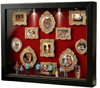 DIY Mini Museum Silhouette Box, Mini Marcos para Fotos Cajas de Silueta de Museos, Cuadros Cajas de Sombra de Foto Personalizada con 8 Cifras de Museo y 11 Marcos Dorados, Regalo para Valentín