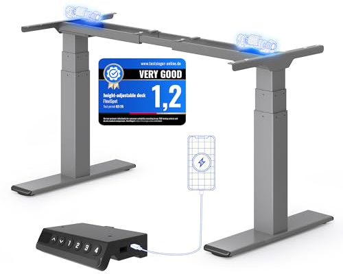 FLEXISPOT Höhenverstellbarer Schreibtisch Elektrisch Tischgestell mit 2 starken Motoren, Super Belastung 160KG, Memory-Steuerung & LED Höhenanzeige (E6 Upgrade Grau)