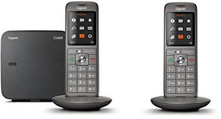 Gigaset Family – 2 schnurlose Telefone mit großem, farbigem Display und hoher Reichweite – anthrazit-grau