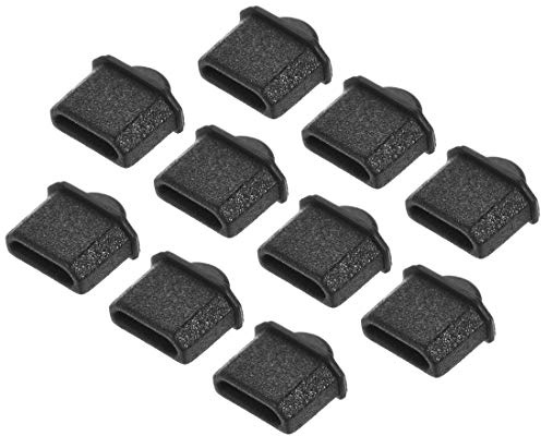 sourcing map 10 Piezas Micro Silicona Protectores Macho Puerto Anti Polvo Tapa Cubierta Negro