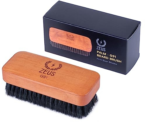 ZEUS Palm Beard Brush for Men, Firm 100% Boar Bristles, Gently Detangles, Smooths & Conditions Facial Hair, German-Made Pear Wood Handle (G91)