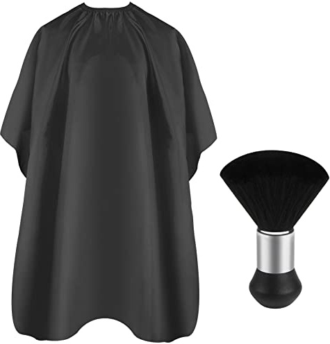 FEBSNOW Professional Hair Cutting Cape with Neck Duster Brush, Salon Barber Cape, Hair Cutting Accessories (Black)