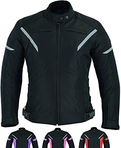 Damen motorradjacke mit protektoren für Sommer oder Winter - Textil wasserdicht motorroller motorrad bikerin mantel mit CE schutz rüstung (EN 1621-1) - Schwarz - M
