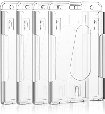 Vicloon Vertical 2-Card Badge Holder, 4pcs Hard Plastic ID Credit Card, Clear Badge Holders ID Card Badge Holder for Office School IDs Credit Cards Driver’s Licenses and Passes