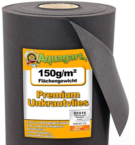 Telo per Erbacce da Giardino Aquagart 150 g con 10 ancoraggi a Terra I Tappetino Ecologico in Polipropilene, permeabile all'Acqua I Vello per pacciamatura Contro Le Erbacce (50 m x 2 m)