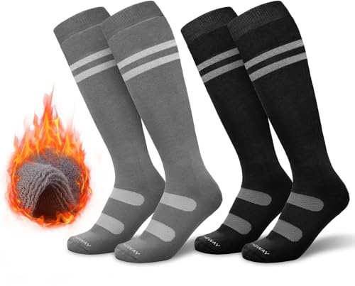Findway Ski Socks, 2 Pair Pack Ski, Snowboard, Hiking, Cycling Winter Snow Socks,High Performance Soft Warm Thermal Socks for Men and Women
