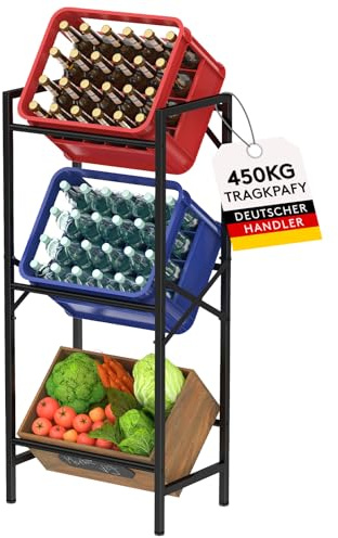 Lifewit Ripiano Porta Casse 3 Cassette, Robusto Scaffale Portabottiglie per Birra, Frutta, Verdure, Acqua per Cucina/Panetteria/Garage/Bar, Portata 450 kg
