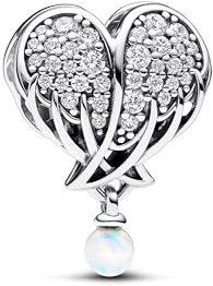 PANDORA Moments Funkelnde Engelsflügel & Herz Charm aus Sterling Silber mit Zirkonia, Kompatibel Moments Armbändern, 792980C01