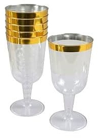 Homéa, Set de 6 Verres à Vin en Plastique Réutilisable 18Cl Lisere Or