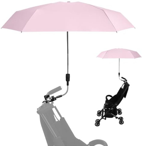 Ombrelle Poussette Universelle, 2024 New Parapluie Parasol Poussette 50 UV, Parapluie de Protection Solaire pour bébé et Nourrisson avec poignée Parapluie pour Landau,Poussette (rose)