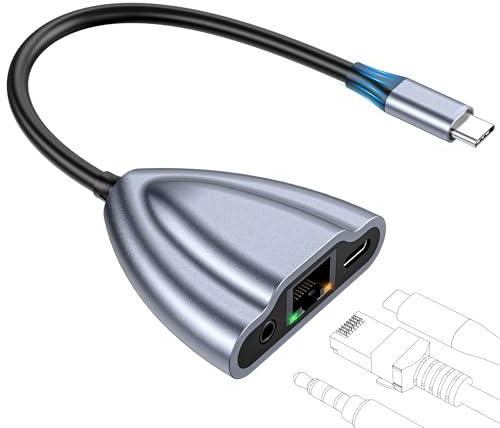CIXUN USB C Hub Multiport Adapter, 4 in 1 USB C Spliter to 3.5mm Audio, 1Gbps RJ45 Ethernet and Type C Adapter Supporting 60W PD Charging & 480Mbps Transfer, Dongle for Laptop/Mac/Phone/Switch(Gray)