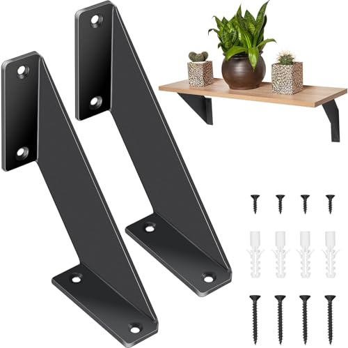 CTCEHL Equerre Etagere Murale,2 Pièces Noir Support D’étagère,Taquet Lourd Etagere,Equerre Étagère,Support Etagere Murale,Etagere Angle Murale,pour Chambre,Cuisine Bureau Bibliothèque (20 cm)