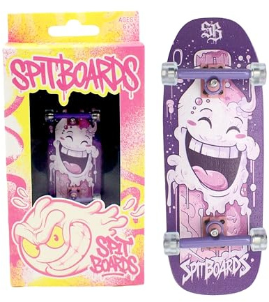 SPITBOARDS 34 mm Fingerboard Oldschool Cruiser Pro komplett uppsättning, förmonterad 5-Layer Wood, Pro Trucks, Soft Urethane 60D Bearing Wheels, Real Wear Graphics, Lasered Foam Tape 'Milk Bottle'