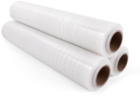 Commerline Transparent Stretchfilm | 3 Rullar - 50 cm, 2500 g, 350 m | Plastfolie & Skyddsfilm för Flytt, Möbler och Pall | Förpackningsfilm & Wrapfilm
