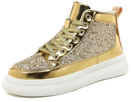 Stivali da uomo in pelle Chelsea stivali moda con paillettes scarpe comode stivali uomo scarpe da corsa lavoro trekking traspiranti antiscivolo scarpe da ginnastica, oro, 42 EU