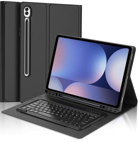 Tastatur Hülle für Samsung Galaxy Tab S10 Ultra/S9 Ultra 14.6 Zoll, QWERTZ Deutscher, Keyboard Cover mit Magnetisch Abnehmbarer Bluetooth Tastatur für Galaxy Tab S10Ultra/S9 Ultra 14.6'', Schwarz
