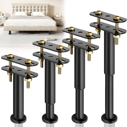 Ruioomeep Pieds de lit réglables en Hauteur, Pieds de Support pour Cadre de lit et sommier à Lattes, en métal, Pieds de Meuble rétractables, jusqu'à 450 kg, Pieds de Support en métal (18cm-32cm)