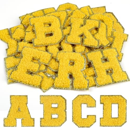 CHRORINE - 26/52/104 pezzi di toppe con lettere in ciniglia autoadesive A-Z, supportano anche il cucito o l'applicazione con ferro da stiro, adesivi ricamati con alfabeto per abbigliamento fai da te