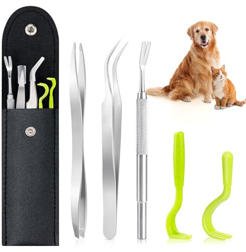 MELLIEX 5pcs Pinza per Zecche, Pinzetta per Zecche Professionale in Acciaio per Animali, Cani e Gatti