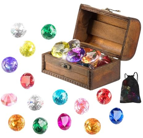 Genérico Juguetes de Buceo con Gemas para Piscina - Joyería Acuática Colorida para Niños | Juguete Submarino con Cofre del Tesoro para Niños y Adolescentes