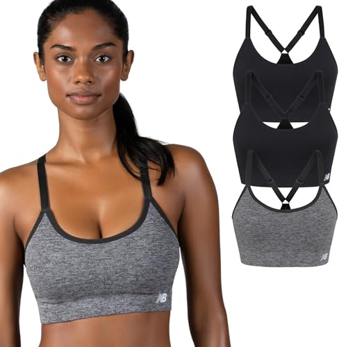 New Balance Women's Sports Bras 3 Pack, Seamless Cami Removable Pads, Medium Impact Gym Bra for Women, Multicolor Pack, L
