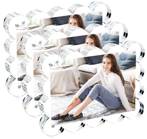 3-pack 10 x 15 cm magnetisk fotoram i akryl, 10 + 10 mm tjockt block, dubbelsidiga klara skulpterade ramar för skrivbordsskärm | trendig hemgåva (3-pack, 10 x 15 cm)