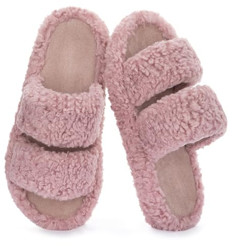 RockDove Women’s Open Toe Slippers with Arch Support, Memory Foam House Slippers, Soft Fuzzy Indoor Outdoor Slippers for All-Day Comfort