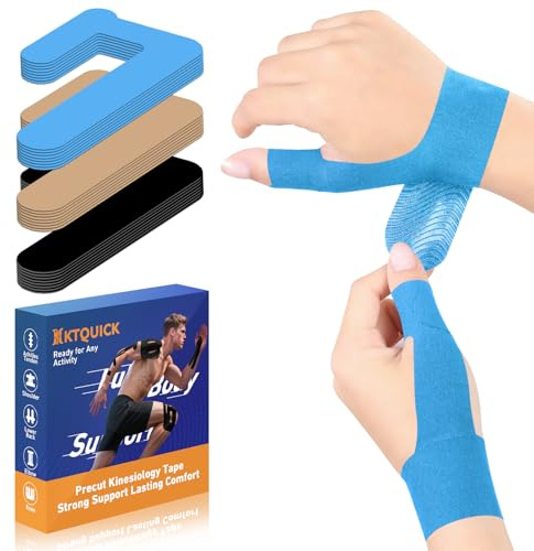 KTQUICK 10 cintas de kinesiología precortadas para proteger los dedos, cinta de kinesiología para el pulgar, agradable al tacto, con una comodidad perfecta, vendaje de dedos fisiológico impermeable y