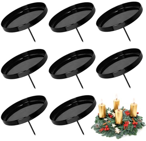 8 Pezzi Portacandele a Forma di Corona dell'Avvento, Corona Avvento Portacandele in Metallo Nero, Supporto per Candele con Perno, portacandele Natalizio per Candele Decorazione da Tavolo