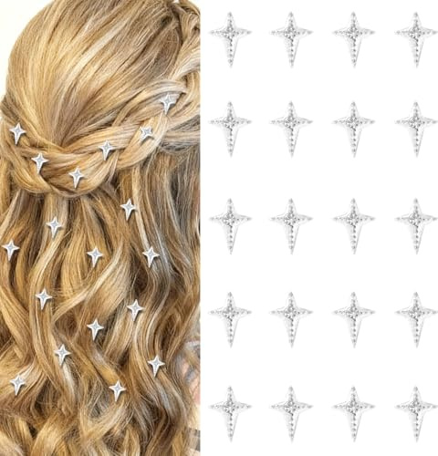 Srotmirw 20 fermagli per capelli con stelle glitterate da donna, color argento, scintillanti, forcine per capelli antiscivolo, accessori per capelli alla moda per uso quotidiano e per feste