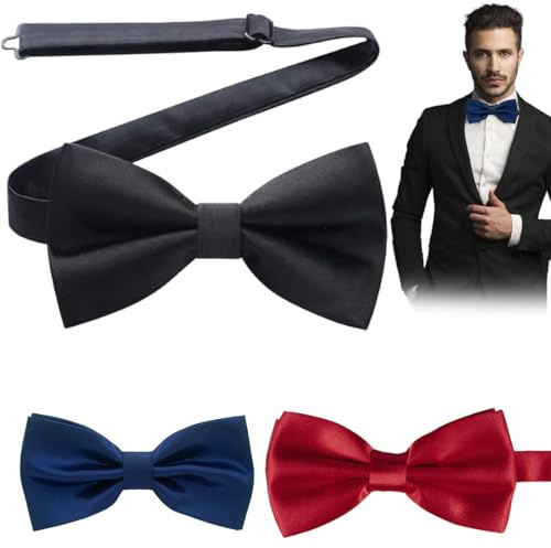 JUGUTA 3 Pièces Avec Nœud Papillon, Nœud Papillon Homme Réglable, Solide Pour Smoking, Pré-Noué Pour Mariage, Formel, Pour Fête Soirée
