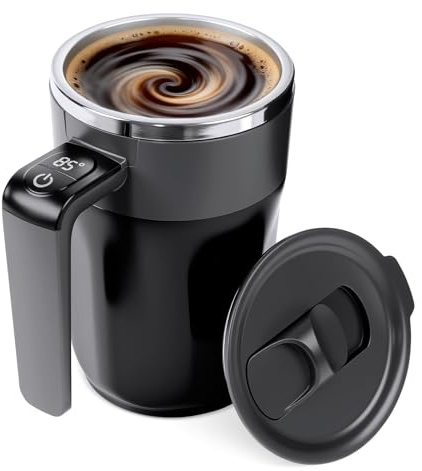 Self Stirring Mug, Stainless Steel Automatic Stirring Coffee Mug with Temperature Display, Rechargeable Travel Coffee Cup with Lid & Handle, for Coffee, Milk, and Other Beverages (13.5 oz)