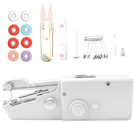 Máquina de coser portátil a mano, mini costura para principiantes adultos, máquinas de coser eléctricas con kit de costura para bricolaje, ropa, ropa, tela, cortinas