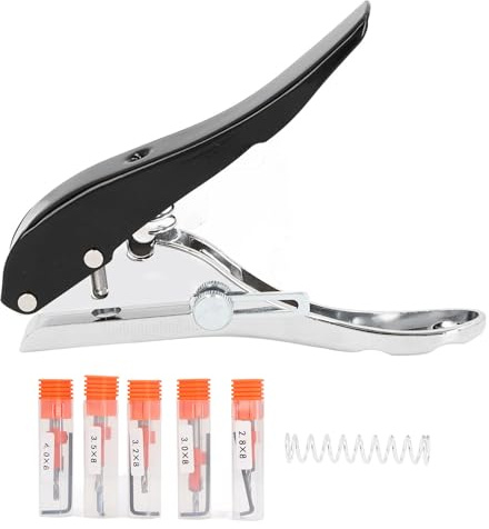 Pinza per perforare fori da 8 mm, strumento per punzonare fascette, perforatore a foro singolo per carta, film duro, legno sottile, con 5 punte da trapano a testa svasata e