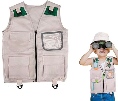 Gilet da esploratore per bambini, giacca senza maniche, per attività all'aperto, safari e avventura, gilet da pesca per bambini, attrezzatura per esplorazione della natura, abbigliamento da gioco di