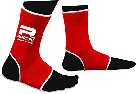ROOMAIF Ankelskydd ankelbandage sport kampsport kickboxning ankelskydd thailändsk boxning MMA ankelskydd fotbandage DE (röd, en storlek)
