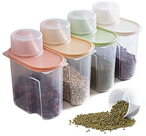 No branded Elinala müsli aufbewahrung, 4 Stücke Schüttdosen Set, Beschriftete Aufbewahrungsboxen für die Küche mit Deckel für Trockenfutter, Getreide und Mehl.