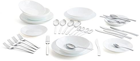 Arcopal Set di stoviglie bianche complete per 6 persone (18 pezzi) + posate 24 pezzi Amefa, uniche, 19 pezzi