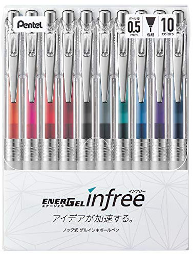 Pentel BLN75TL-10 EnerGel Tinten-Kugelschreiber, 0,5 mm, 10 Farben Japan Import