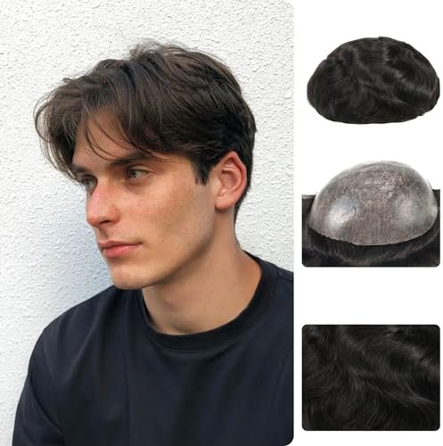 Zakya Echthaar Toupet für Männer,100% Echthaar,Leichte Mittlere Dichte,Perücke für Männer Haarersatzsystem,Basisgröße 20 x 25 CM