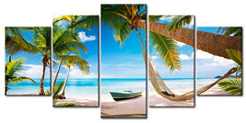 decomonkey - Tableau Acoustique Plage Paumen 225x112.5 5 Pièces - Impression sur Toile Décoration Maison Isolation Peinture Image Phonique Déco Bureau Panneaux Acoustiques