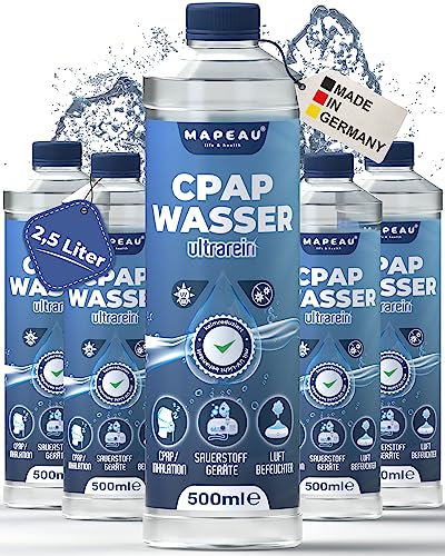 Destiliertes Wasser für Inhalator CPAP Wasser I Atemgas-Befeuchtung, Inhalations-Lösung für Vernebler, Sauerstoffgeräte, Luftbefeuchter (5x 500ml)