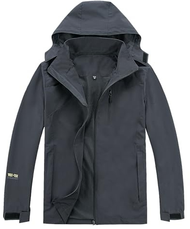 Ynport Crefreak Hommes Extérieur Imperméable Veste de Pluie Respirante Doublée de Randonnée Manteau de Pluie Coupe-vent Avec Capuche Détachable et Poche à Fermeture éclair, Gris, XL