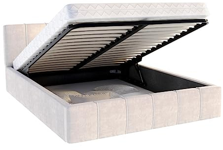 Lit coffre ATLANTA 160 x 200 cm avec sommier à lattes relevable Beige