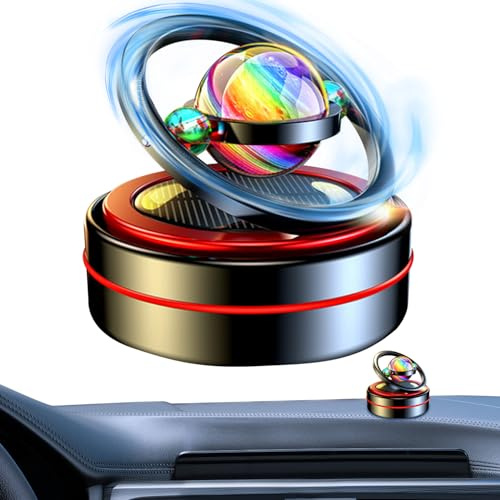 1PC Solar Rotating Aromatherapy Rotating Dashboard Ornaments with 6 Aroma Tablet Solar Air Freshener Auto Spin Car Air Purifier for Vehicle Home Office Women Men Gift Black