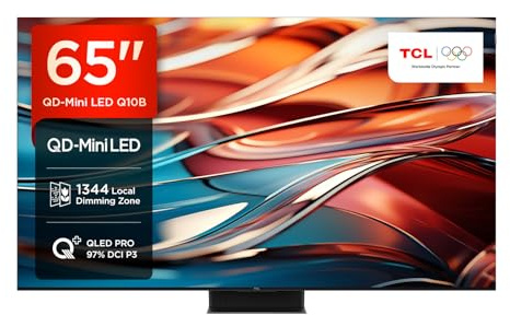 TCL 65Q10B 65 Zoll QLED PRO MiniLED Fernseher, 4K UHD, 4K HDR Premium 3300nits, Smart Google TV mit 144Hz Motion Clarity Pro und Onkyo 2.1.2 Dolby Atmos Sound