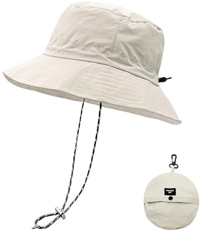 lifwimner Sonnenhut Damen Herren Fischerhut mit Kinnriemen Wasserdichter Eimer Damen Schnell Dry Packable Hut Sommer Outdoor Aktivitäten (Beige)