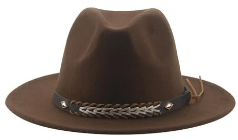 SOYNIA Fedora Trilby Filzhut Hut Cowboyhut Für Damen Und Herren Fedoras Gefilzter Panamahut Western-Vintage-Solid-Fedoras 52–54 cm (Kinder) Kaffeebraun