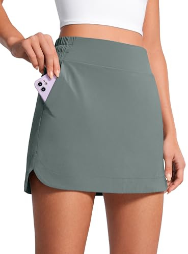 CRZ YOGA Cintura Alta Delfín Faldas de Golf | Forro Corto Incorporado con Bolsillos, De Secado Rápido, Tenis, Una Línea, Mini, para Mujer